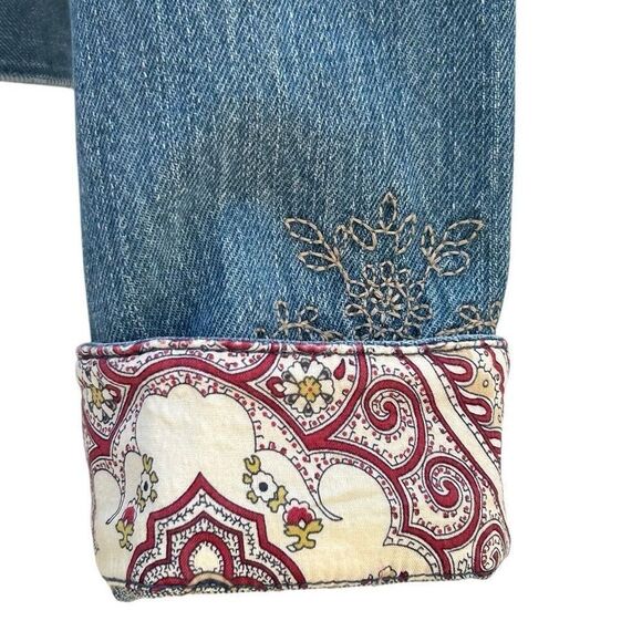 Liz Claiborne Jean Jacket Women's Small Blue Embroidered Paisley Trim Button-up - Picture 9 of 14